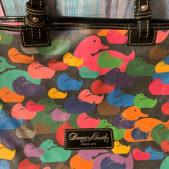 Dooney & Bourke Handbags - DOONEY & BOURKE Vintage Y2K “Wonder Duck” Multicolor Duck Print Rainbow Tote